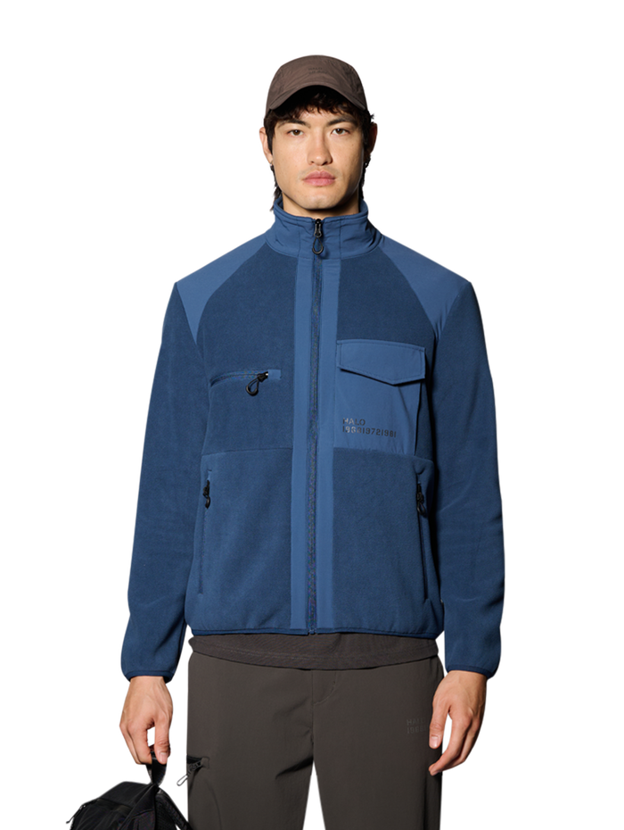 HALO PANELED FLEECE JACKET, SARGASSO SEA, model