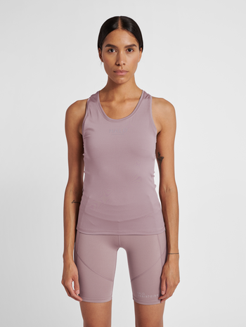 HALO WOMENS RACERBACK TANK, TWILIGHT MAUVE, model