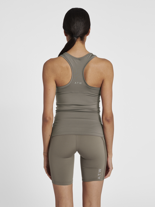 HALO WOMENS RACERBACK TANK, MOREL, model