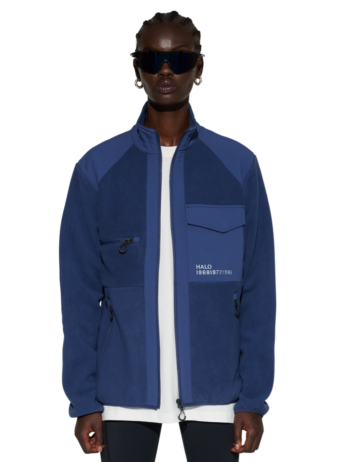 HALO PANELED FLEECE JACKET, SARGASSO SEA, model