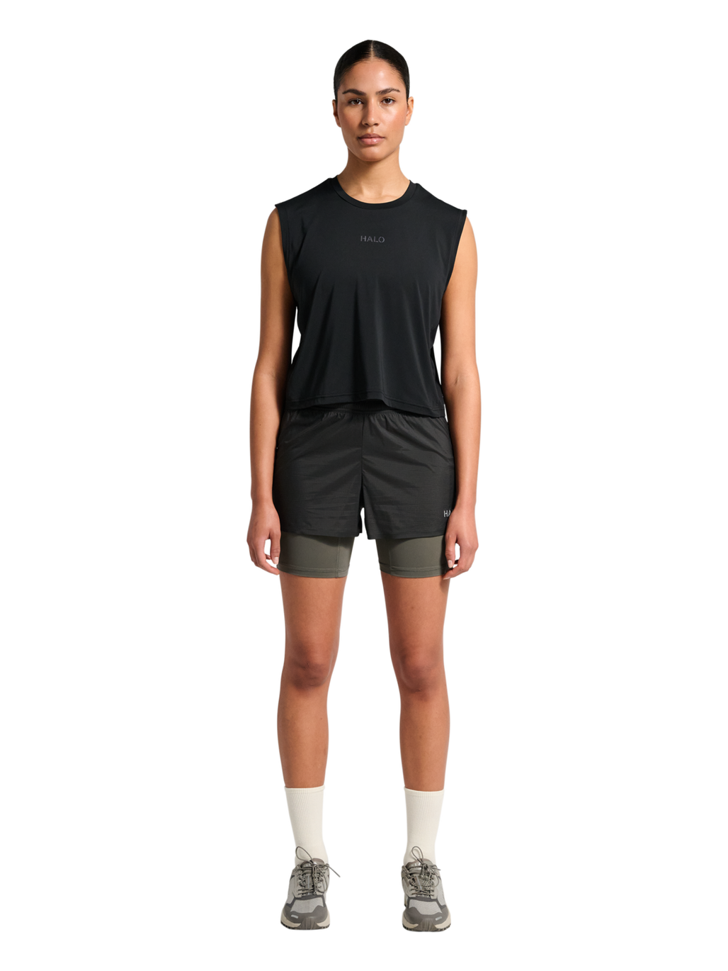 HALO WOMEN SCOUT TANK, BLACK, model