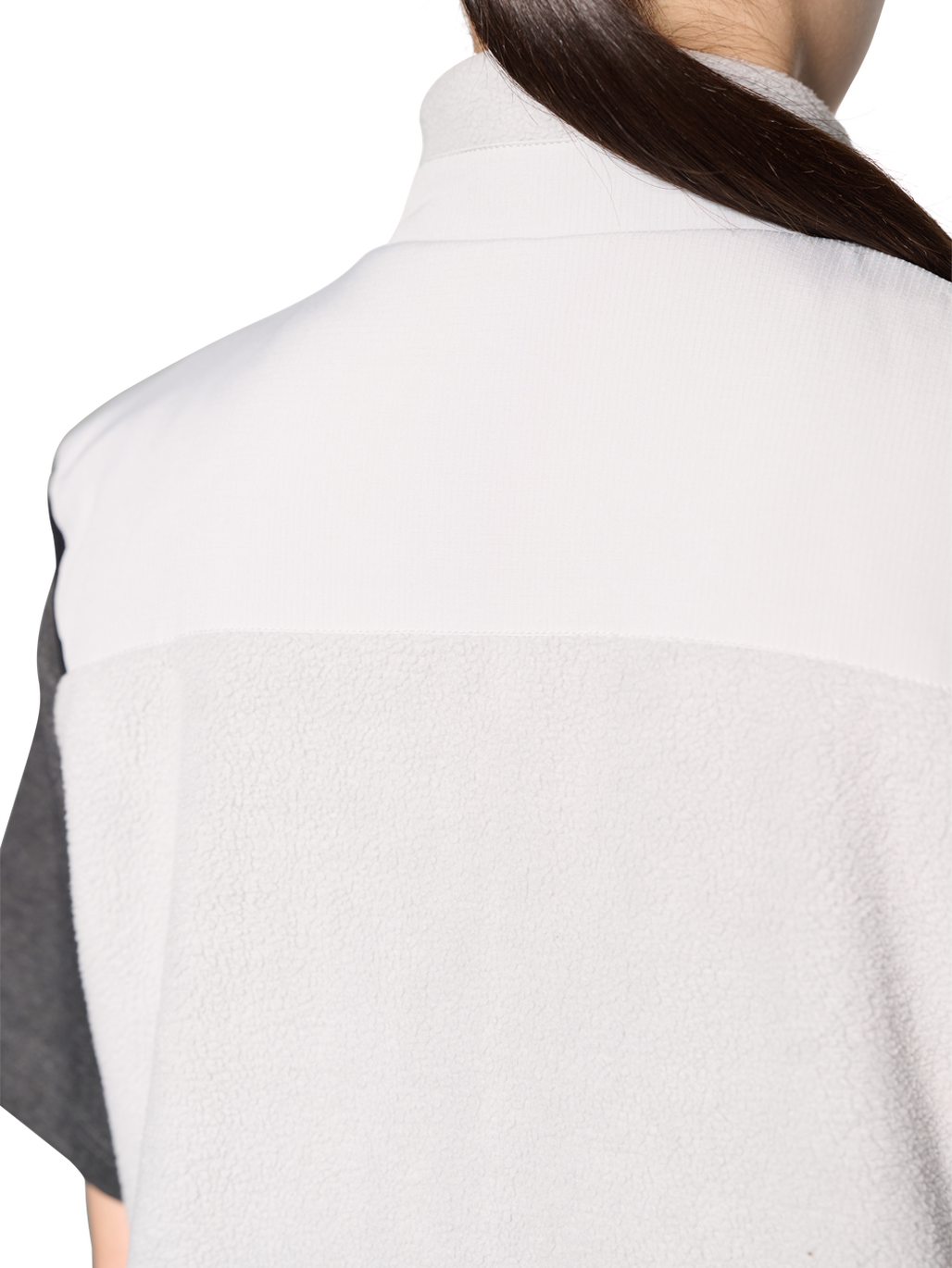 HALO TEDDY FLEECE VEST, HARBOR MIST, model