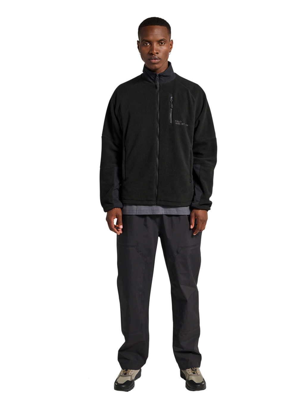 HALO WINDPROOF TEDDYFLEECE JACKET, BLACK, model