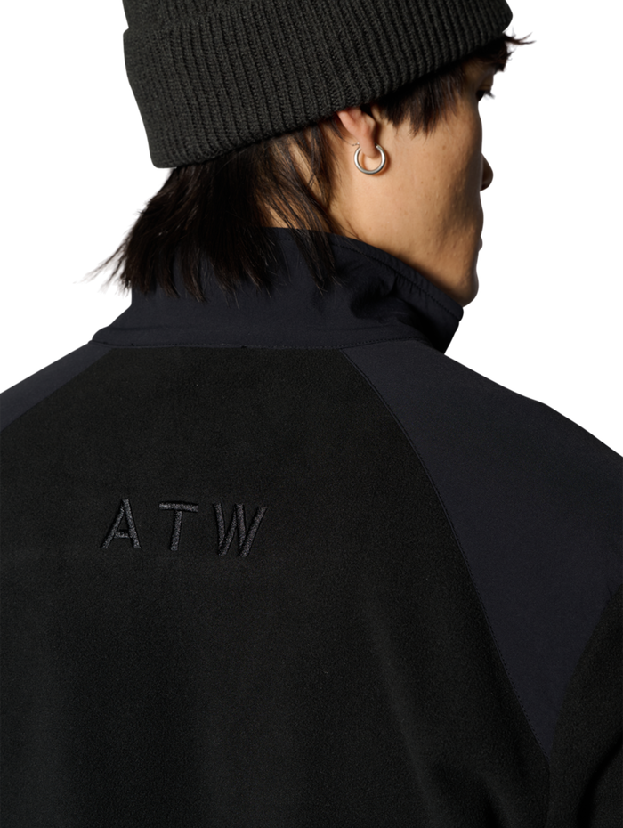 HALO PANELED FLEECE JACKET, BLACK, model