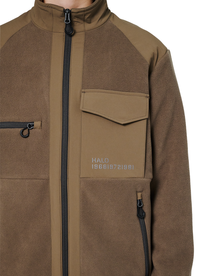 HALO PANELED FLEECE JACKET, CHOCOLATE CHIP, model