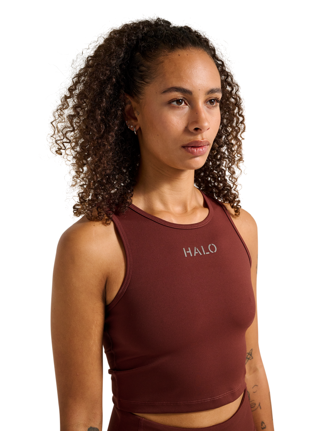 HALO WOMEN TRAINING TOP, BITTER CHOCOLATE, model