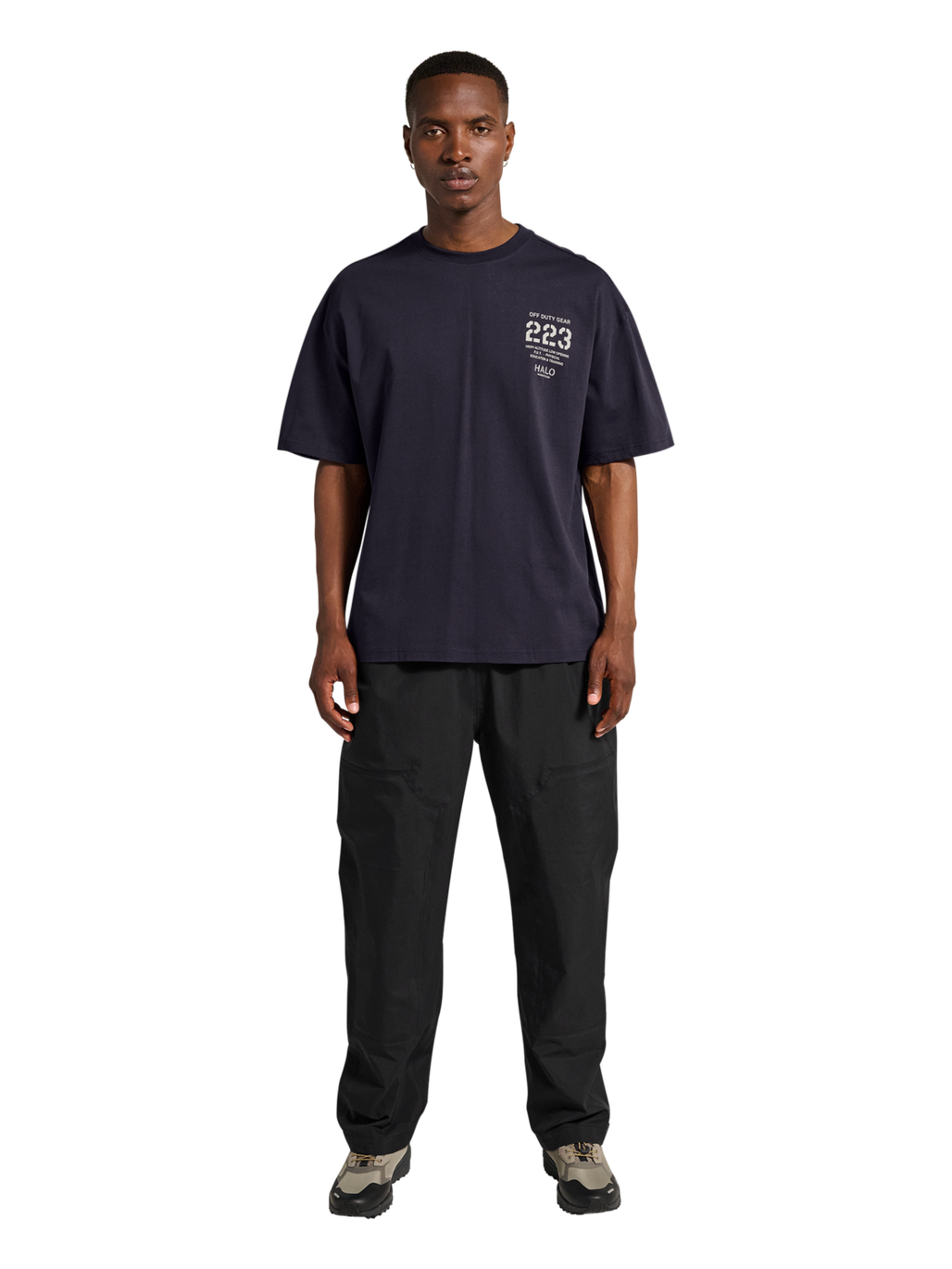 HALO GRAPHIC BOXY T-SHIRT, DEEP WELL, model