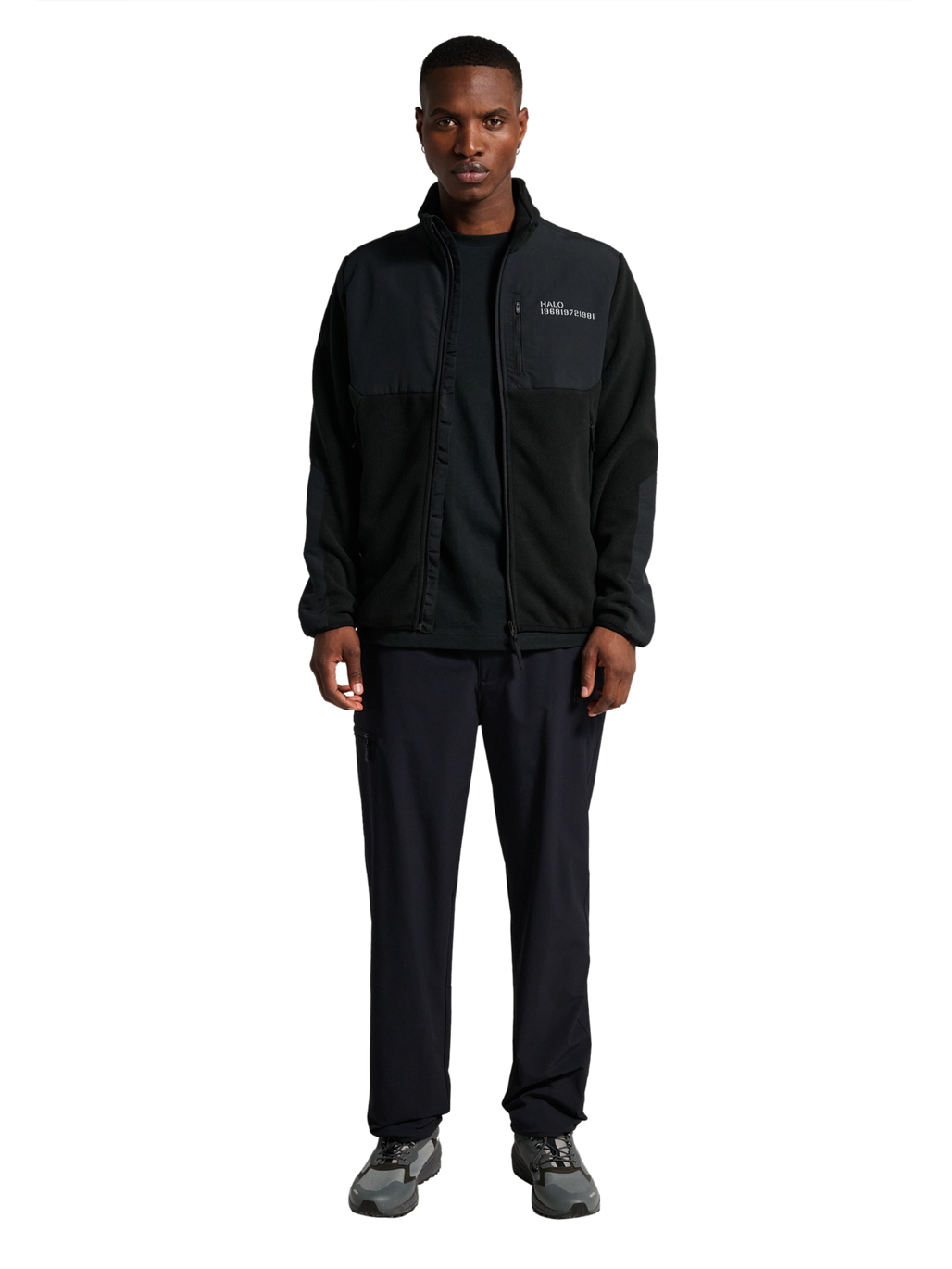 HALO BLOCKED ZIP FLEECE, BLACK, model