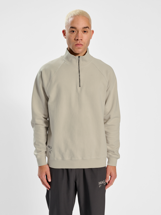 HALO HEAVY GRAPHIC HALFZIP, OYSTER GRAY, model