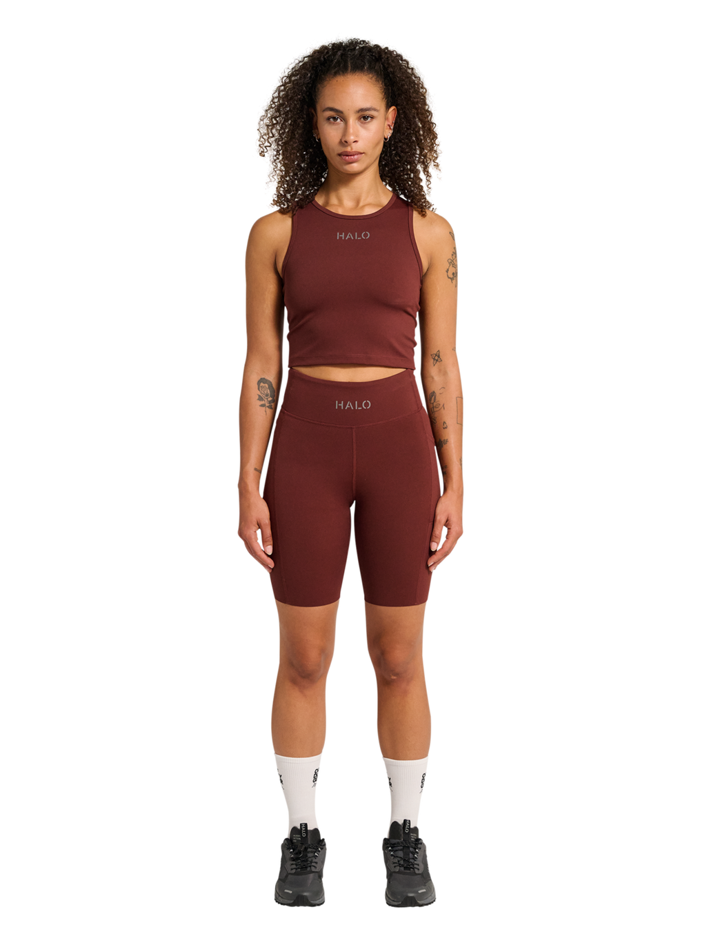 HALO WOMEN TRAINING TOP, BITTER CHOCOLATE, model