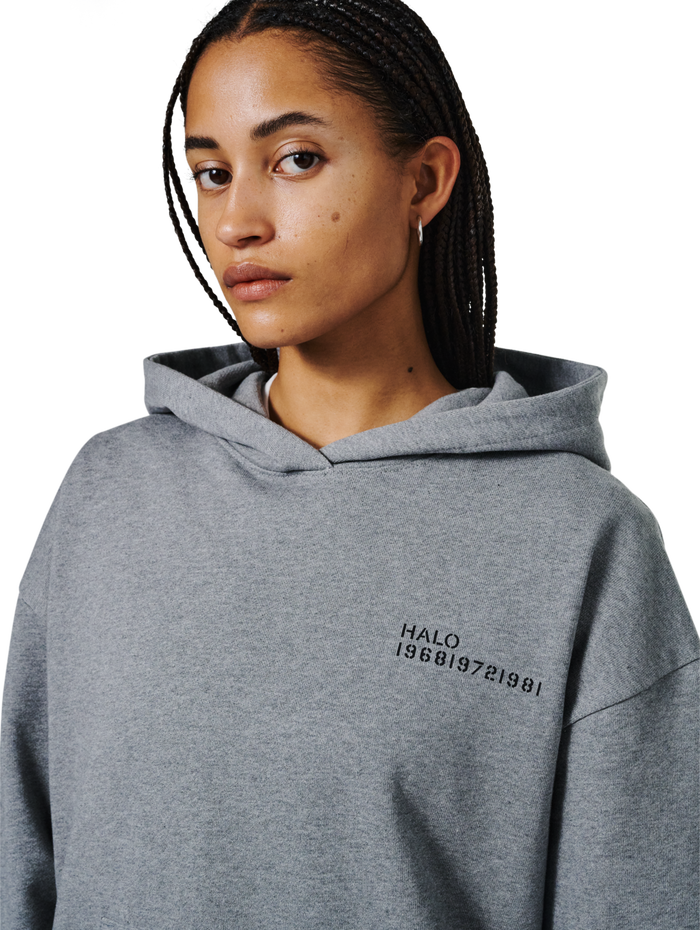 HALO ESSENTIAL HOODIE, GREY MELANGE, model