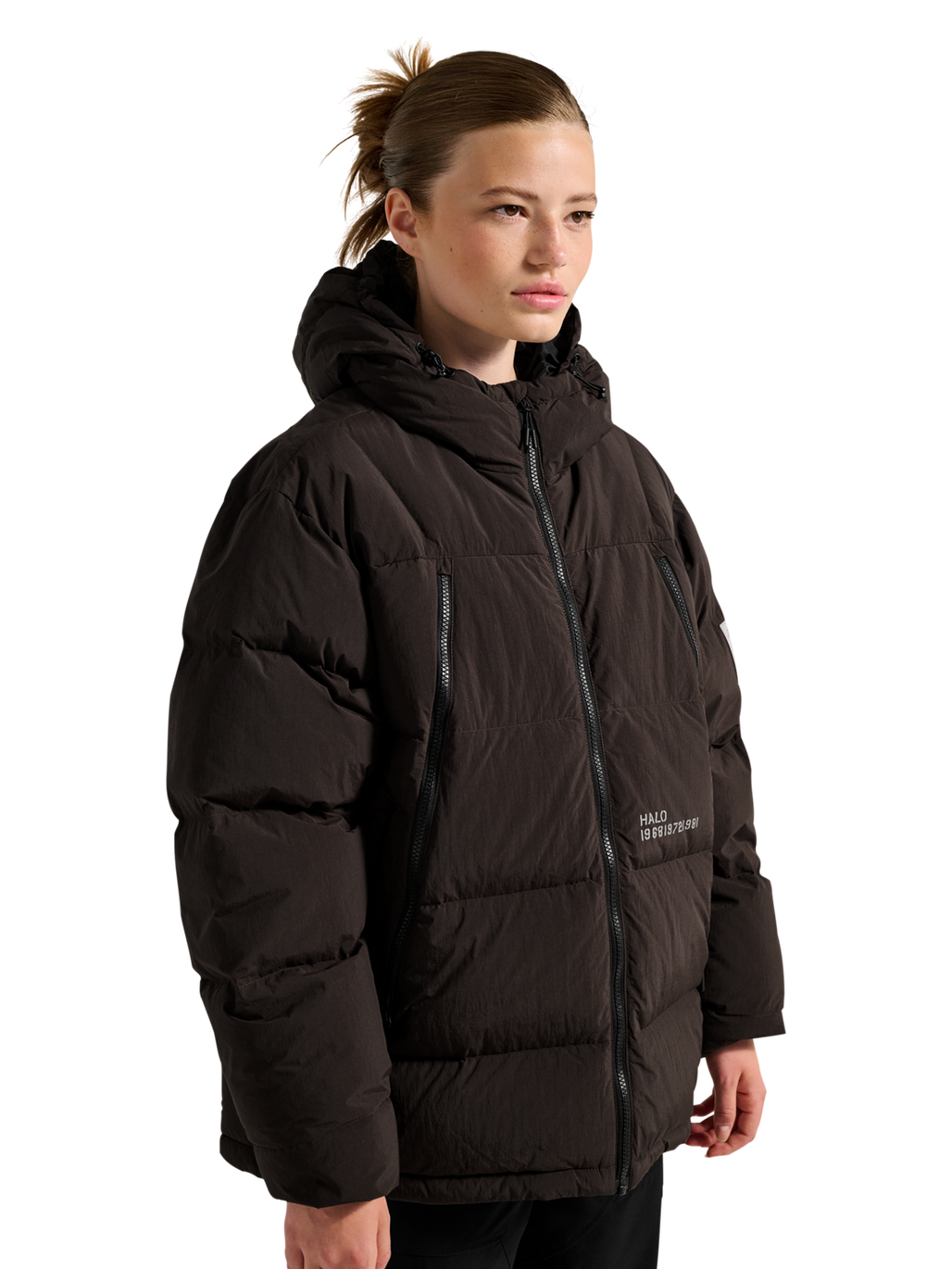 HALO MAVERICK DOWN JACKET, CHOCOLATE TORTE, model