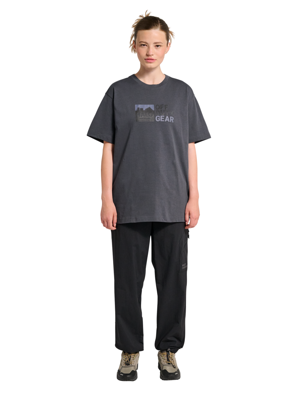 HALO GRAPHIC T-SHIRT, ASPHALT/NEON BLUE, model