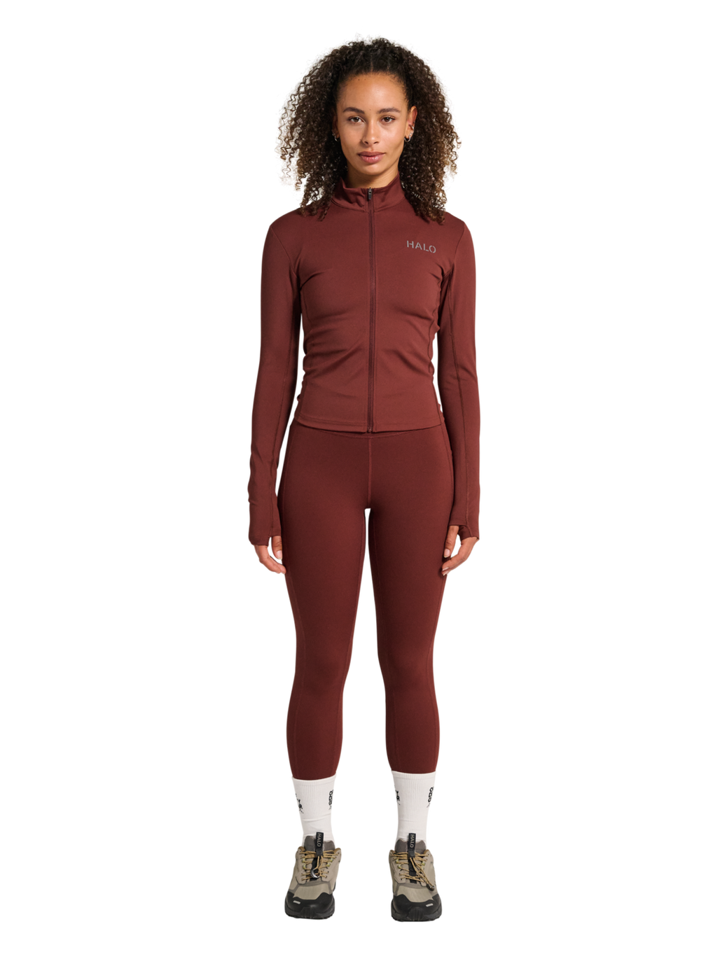 HALO WOMEN FULL ZIP 2.0, BITTER CHOCOLATE, model