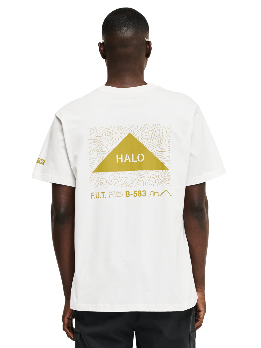 HALO GRAPHIC T-SHIRT, MARSHMALLOW/WARM OLIVE, model