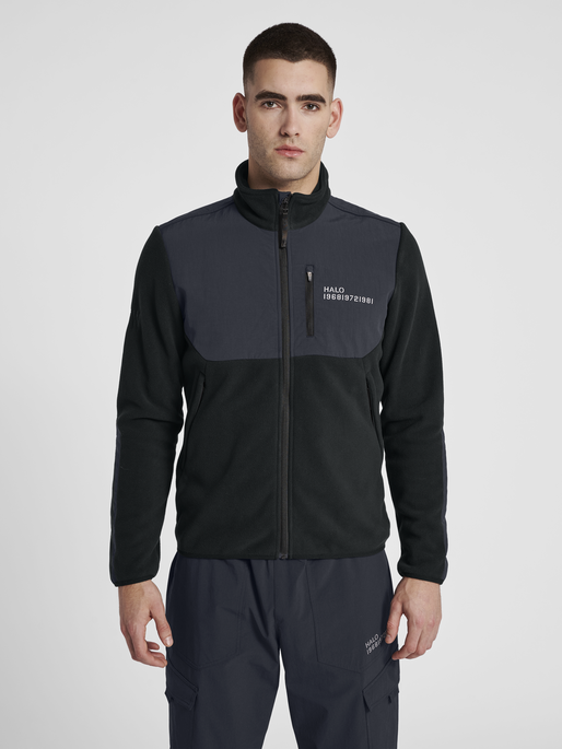 HALO BLOCKED ZIP FLEECE, BLACK, model