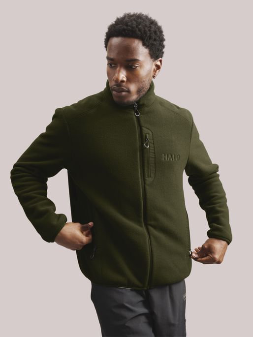 HALO TEDDY FLEECE JACKET, FOREST NIGHT, model