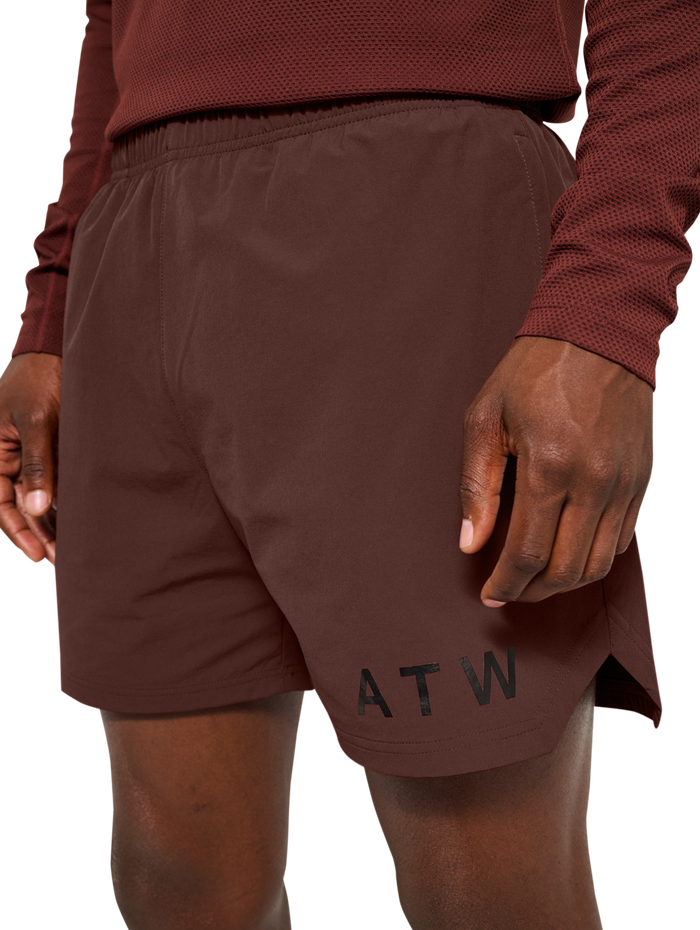 HALO SHORTS, BITTER CHOCOLATE, model