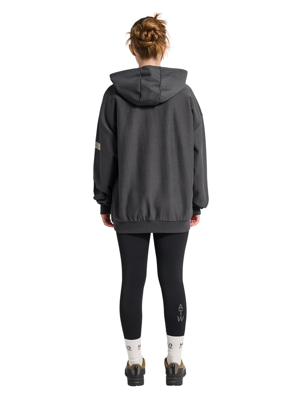 HALO REVERSE BOXY HOODIE, ASPHALT, model