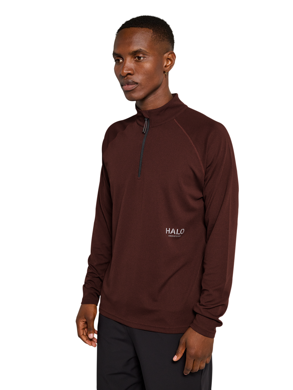 HALO SORONA HALF ZIP, BITTER CHOCOLATE, model