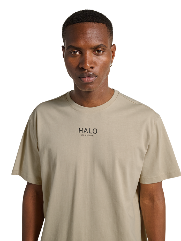 HALO GRAPHIC T-SHIRT, OYSTER GRAY/ASPHALT, model