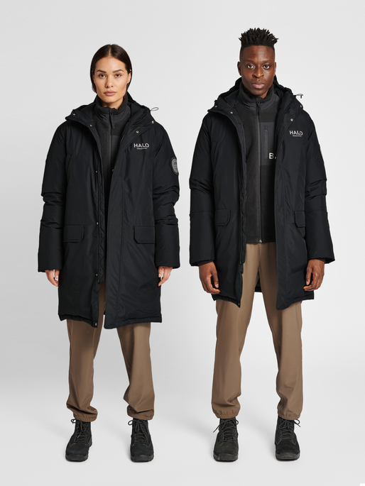 HALO DOWN COAT, BLACK, model