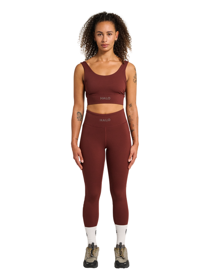 HALO WOMEN TRAINING TIGHTS, BITTER CHOCOLATE, model