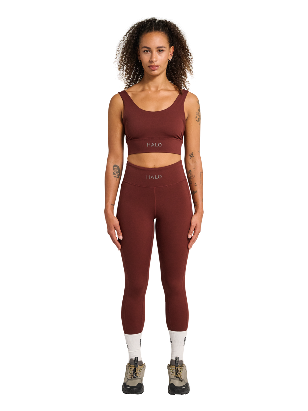 HALO WOMEN TRAINING TIGHTS, BITTER CHOCOLATE, model
