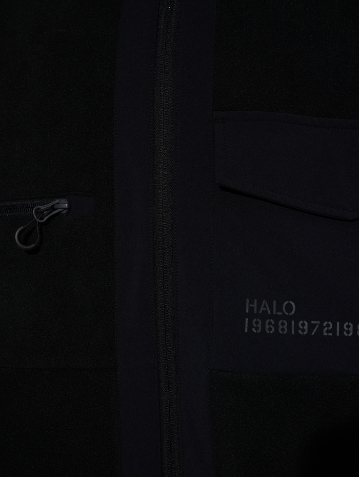 HALO PANELED FLEECE JACKET, BLACK, model