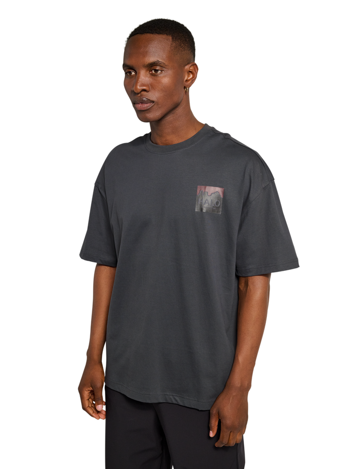 HALO GRAPHIC BOXY T-SHIRT, ASPHALT/ASPHALT, model