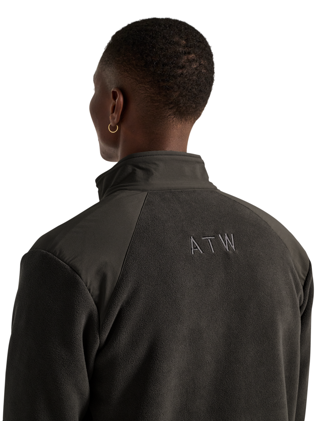 HALO PANELED FLEECE JACKET, RAVEN, model