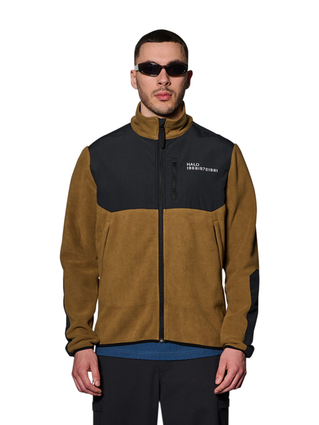 HALO BLOCKED ZIP FLEECE, KANGAROO, model