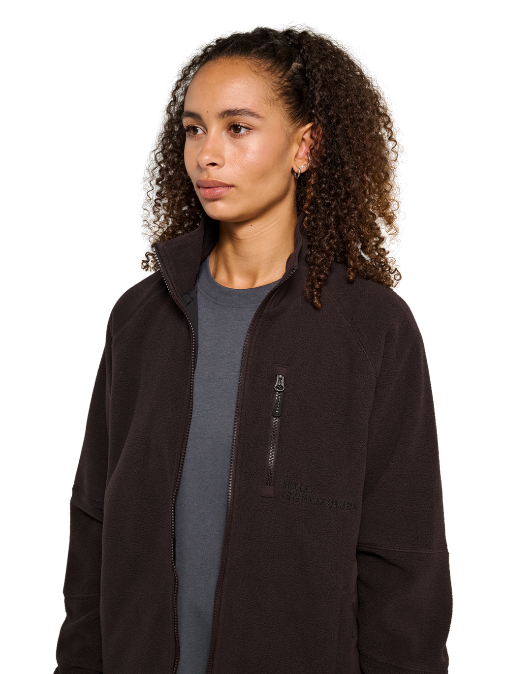 HALO WINDPROOF TEDDYFLEECE JACKET, CHOCOLATE TORTE, model