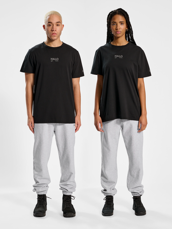 HALO REVERSE WEAVE SWEATPANTS, GREY MELANGE, model