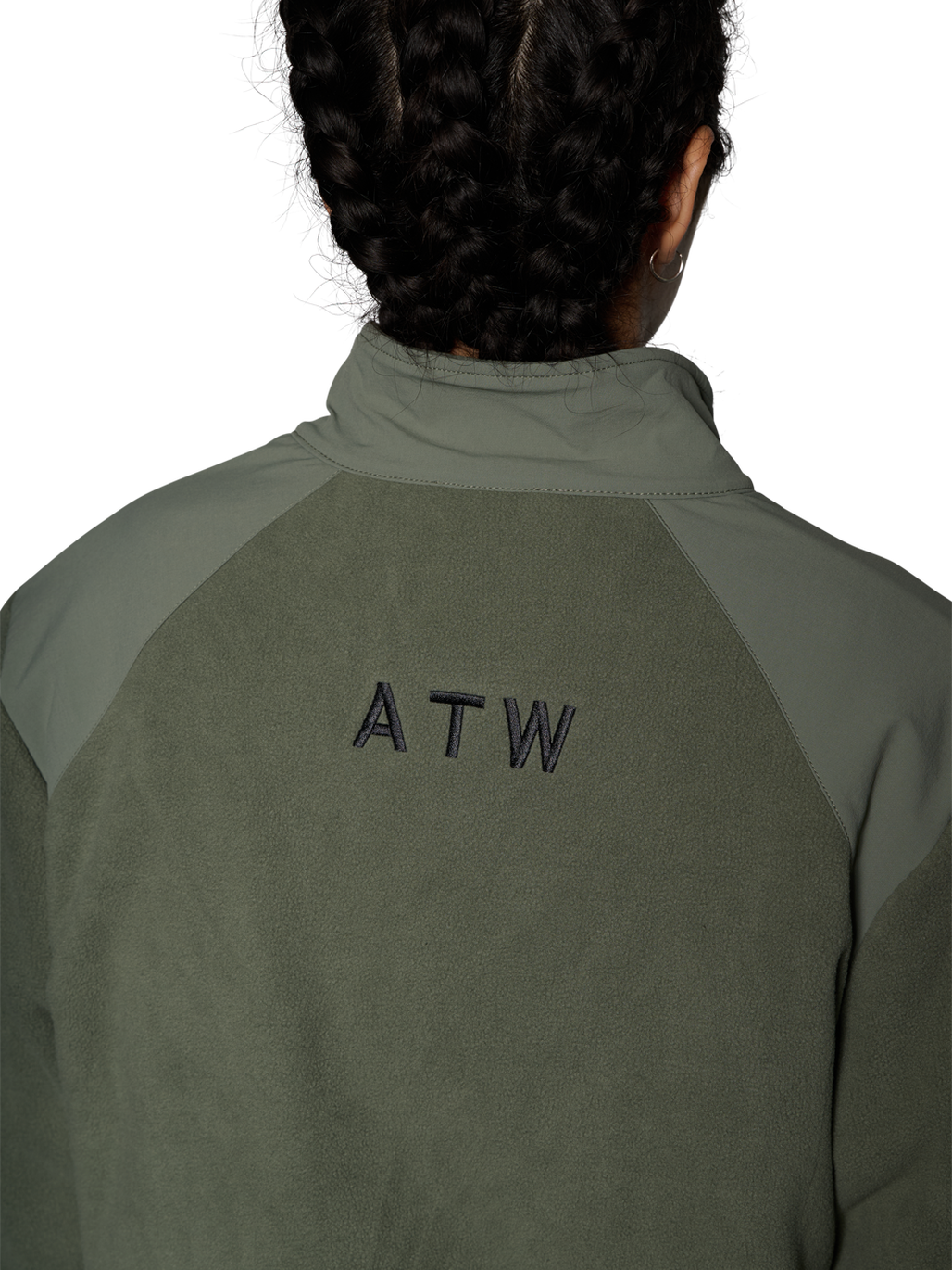 HALO PANELED FLEECE JACKET, AGAVE GREEN, model