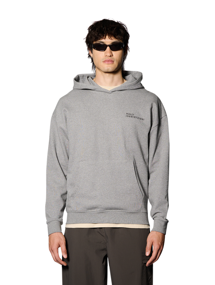 HALO ESSENTIAL HOODIE, GREY MELANGE, model