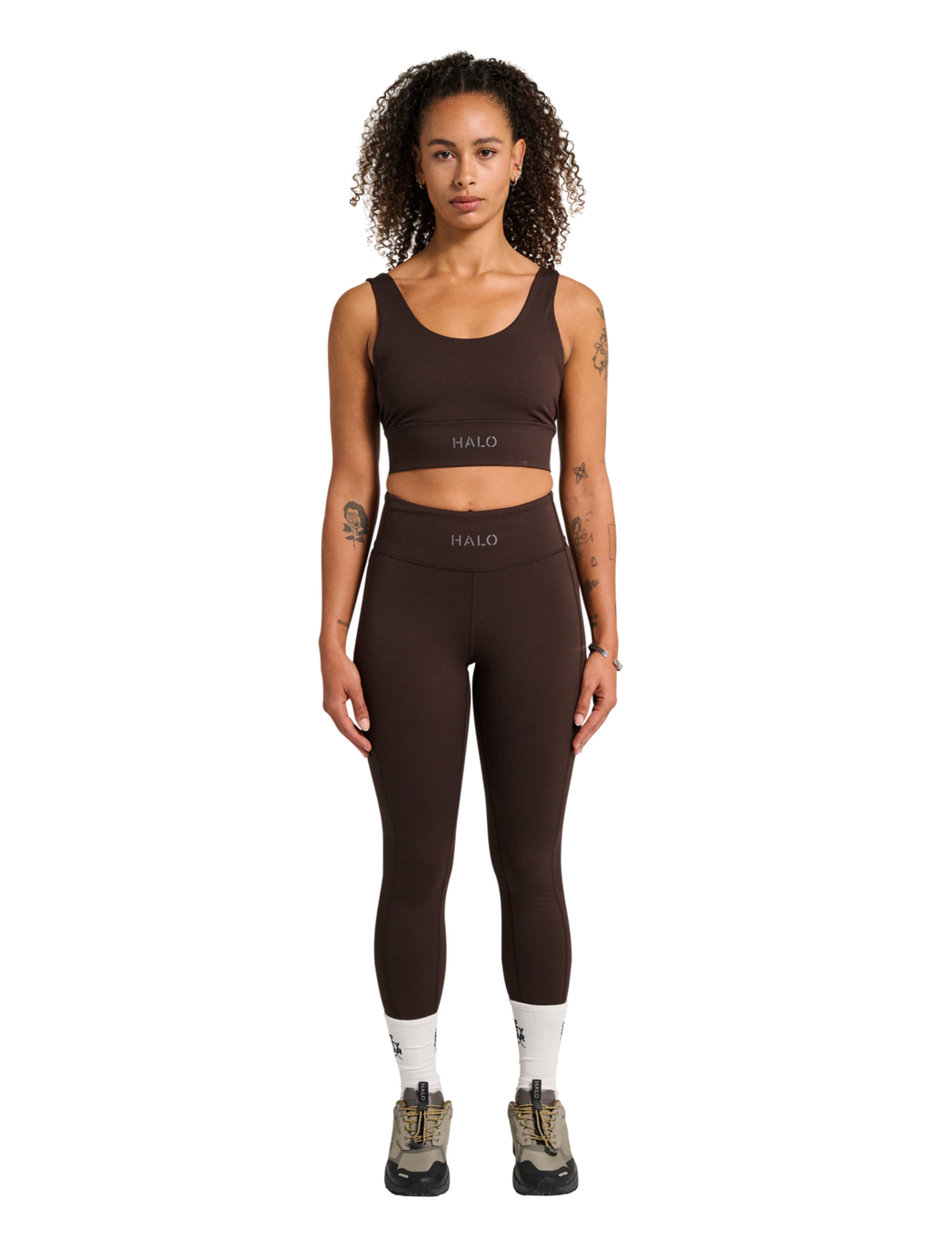 HALO WOMEN TRAINING BRA, CHOCOLATE TORTE, model