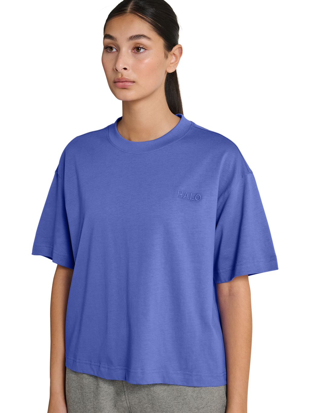 HALO WOMEN LOGO T-SHIRT, BAJA BLUE, model
