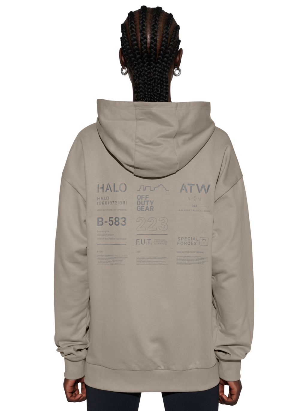 HALO GRAPHIC HOODIE, MOURNING DOVE, model