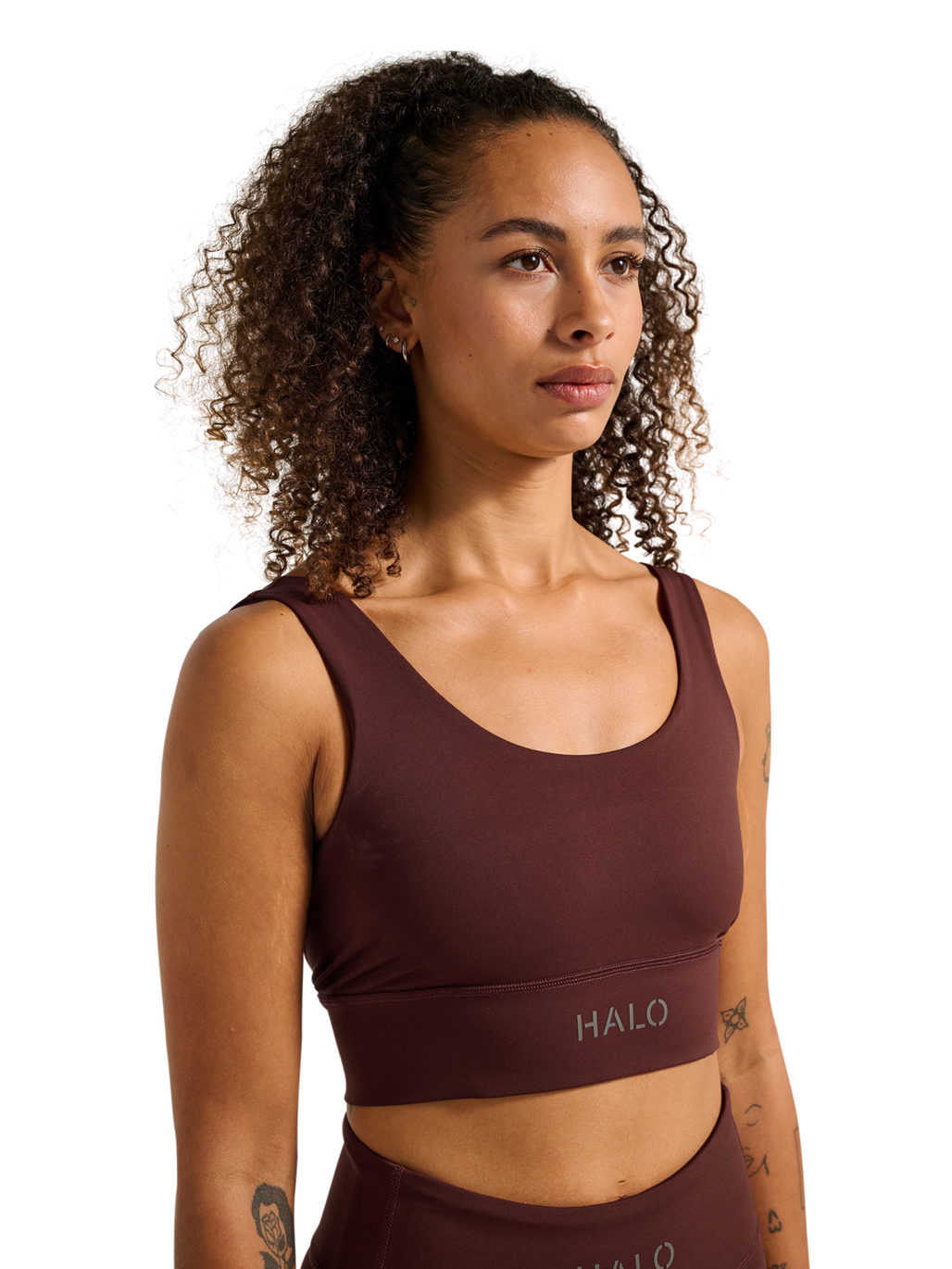 HALO WOMEN TRAINING BRA, BITTER CHOCOLATE, model