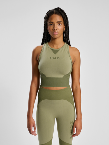 HALO WOMENS SEAMLESS TOP, ALFALFA, model