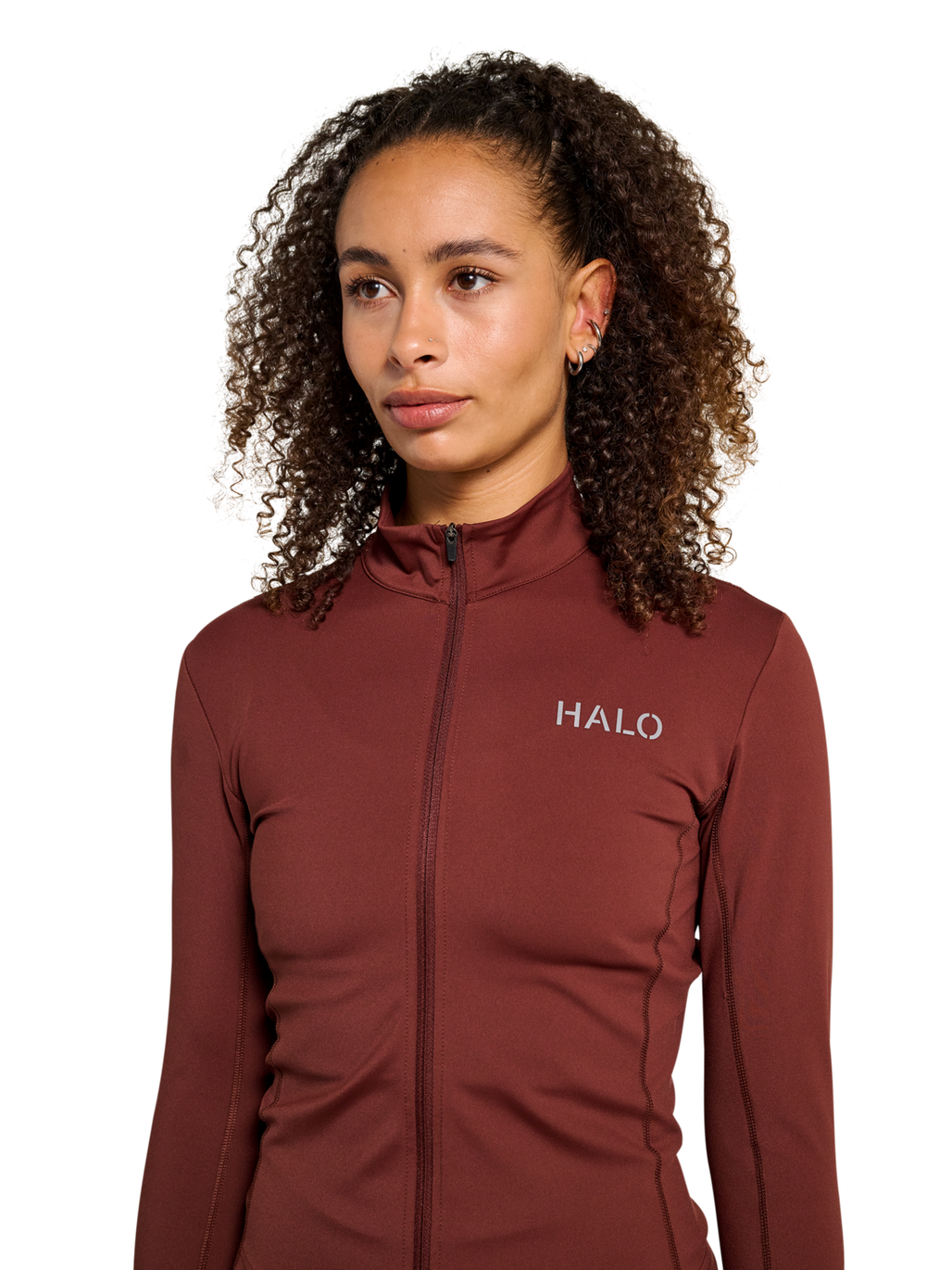HALO WOMEN FULL ZIP 2.0, BITTER CHOCOLATE, model