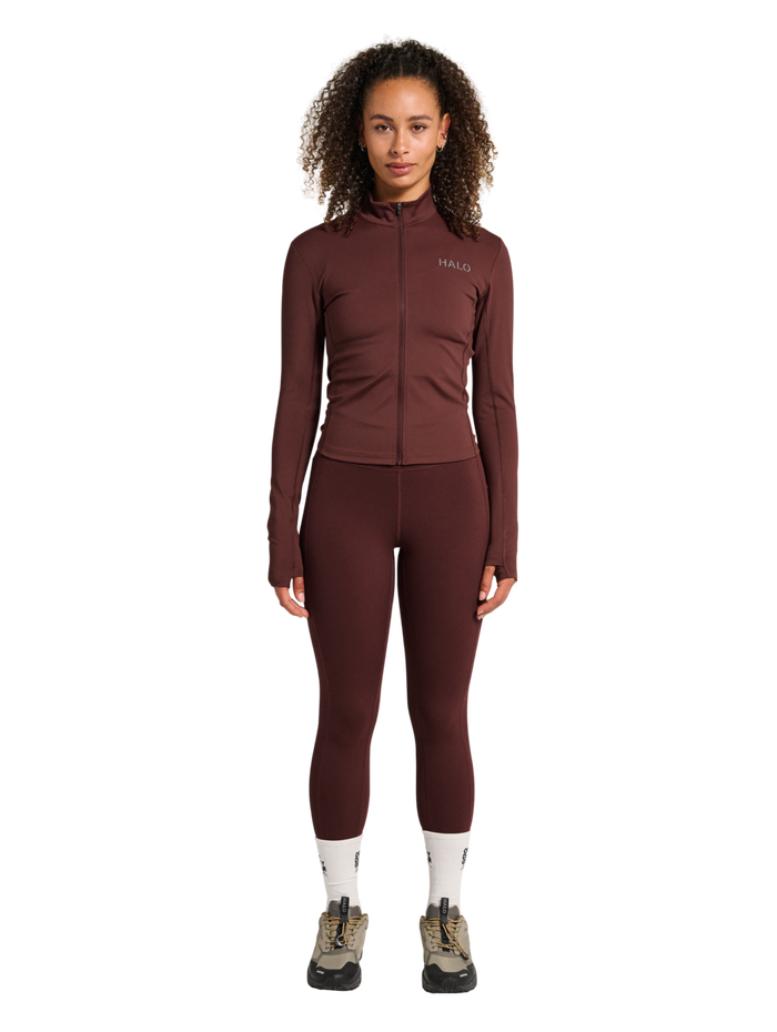 HALO WOMEN FULL ZIP 2.0, BITTER CHOCOLATE, model