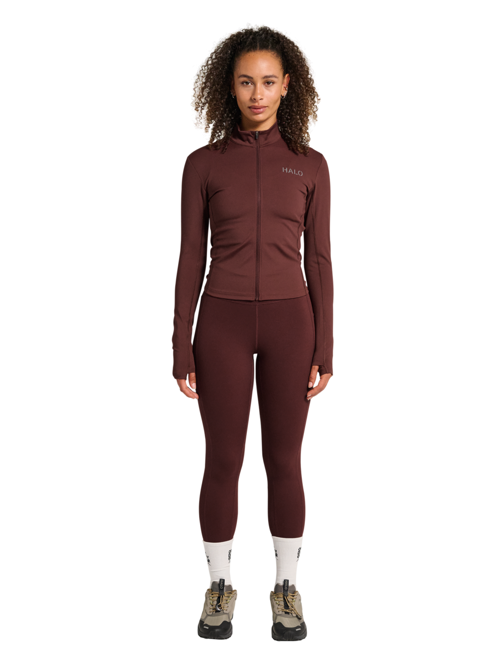 HALO WOMEN FULL ZIP 2.0, BITTER CHOCOLATE, model