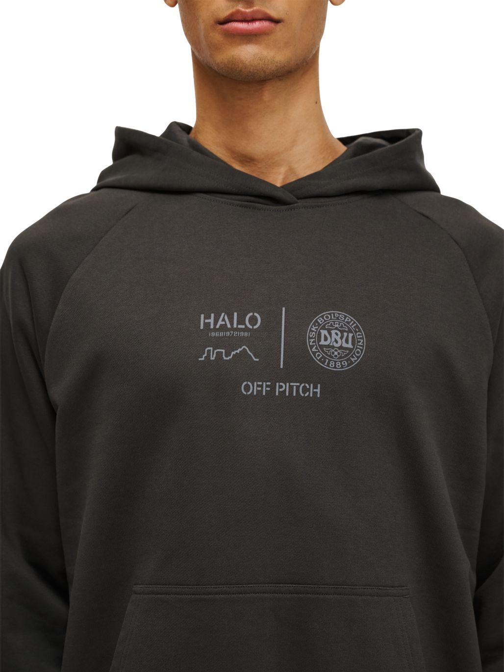 HALO DBU GRAPHIC HOODIE, RAVEN, model