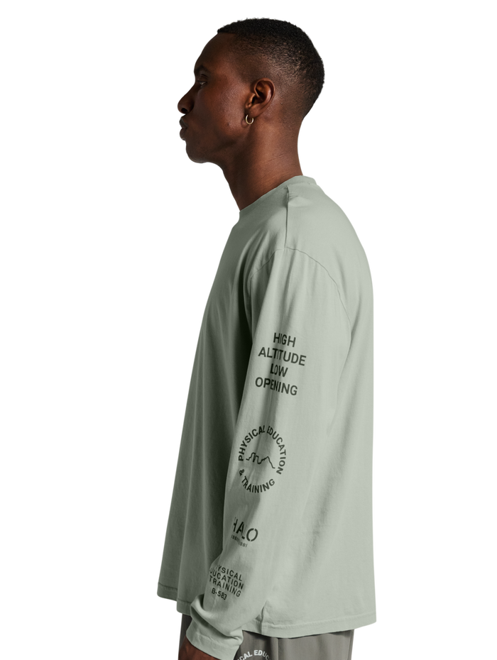 HALO GRAPHIC LOGO LONGSLEEVE, STORM GRAY, model