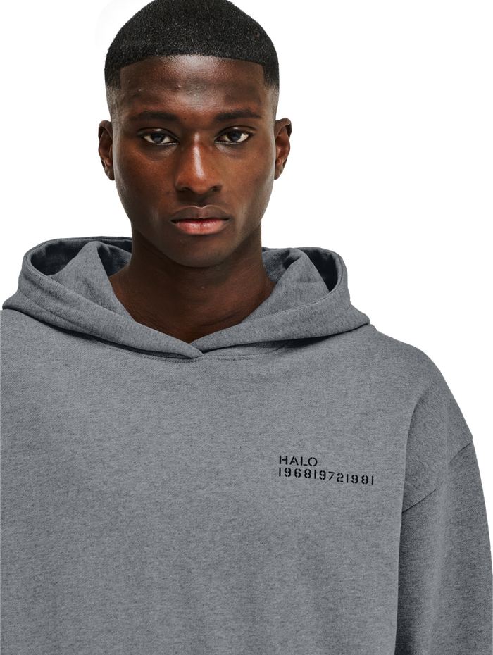 HALO ESSENTIAL HOODIE, GREY MELANGE, model