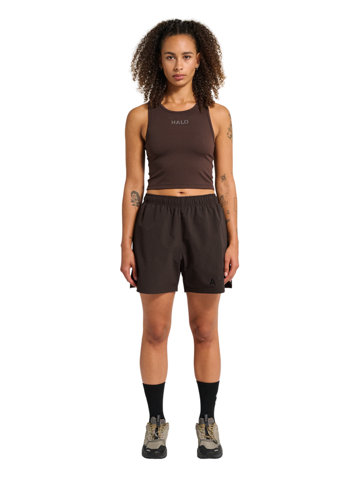 HALO SHORTS, CHOCOLATE TORTE, model