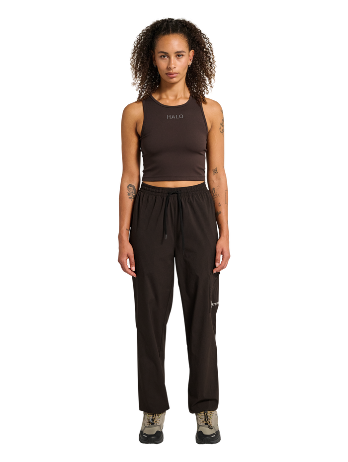 HALO STEEL RELAXED PANTS, CHOCOLATE TORTE, model