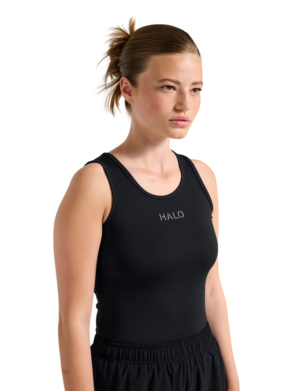 HALO WOMEN TRAINING TANK, BLACK, model